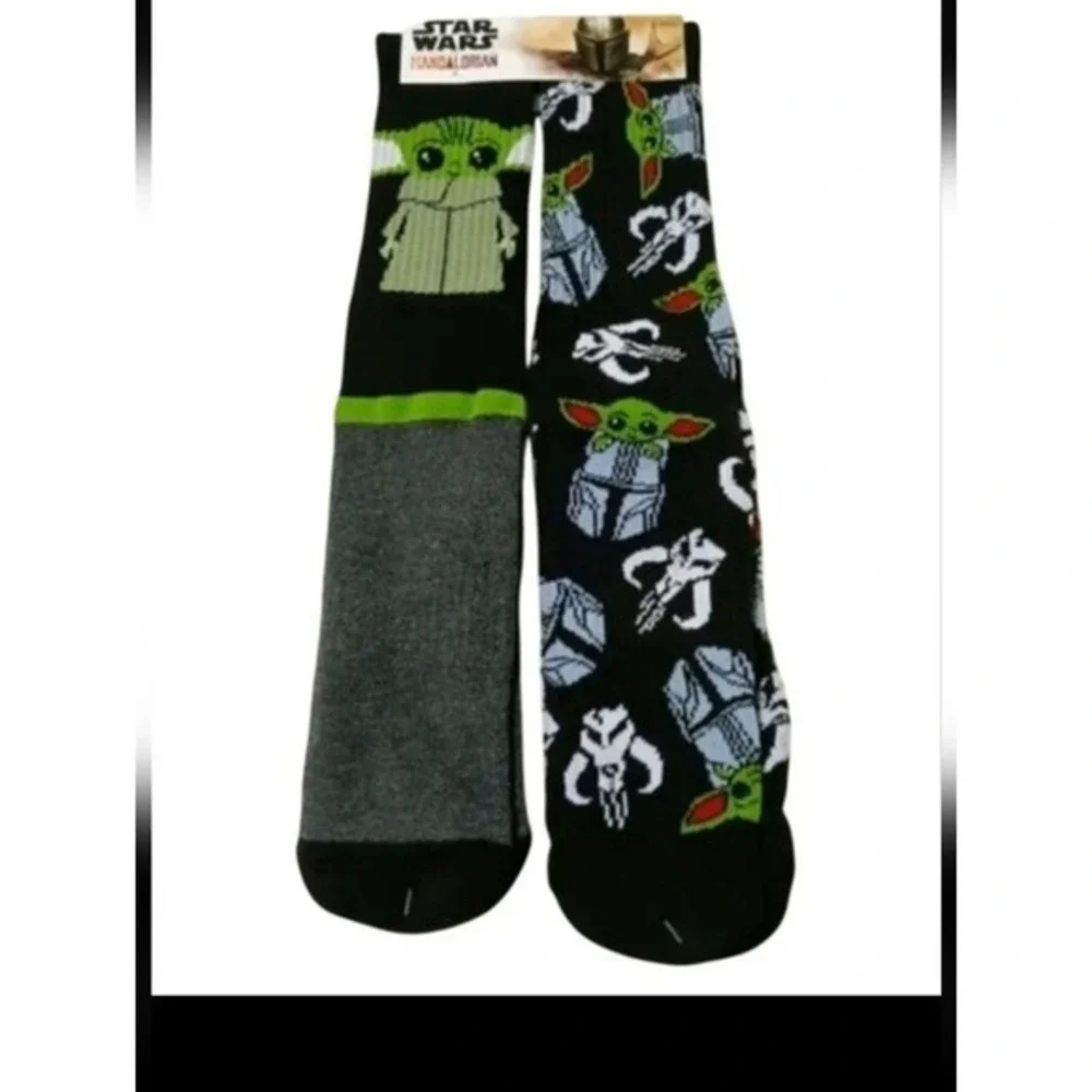 Star Wars The Mandalorian Grogu Baby Yoda Crew Socks Black Green Men‎ New